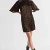 Seed Heritage Dresses-Abstract Mock Neck Mini Dress Hot Chocolate Abstract