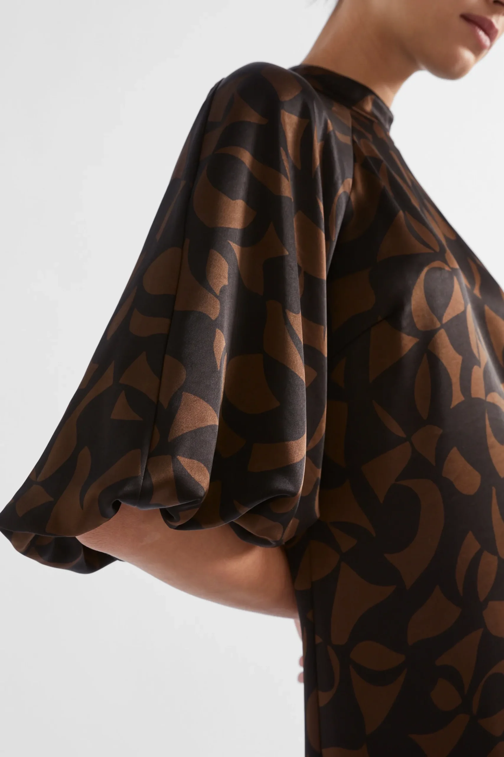 Seed Heritage Dresses-Abstract Mock Neck Mini Dress Hot Chocolate Abstract