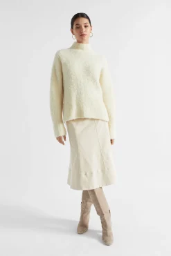 Seed Heritage Knitwear & Sweaters-Alpaca Boucle Side Split Knit Vanilla Cream Marle