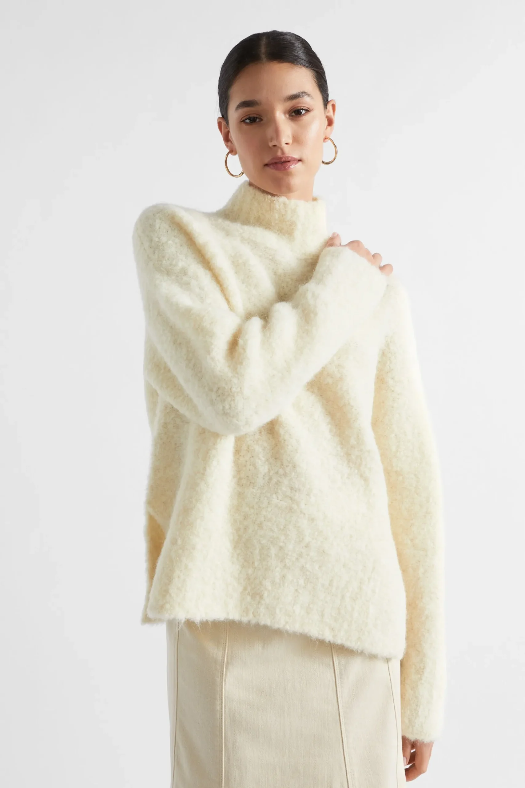 Seed Heritage Knitwear & Sweaters-Alpaca Boucle Side Split Knit Vanilla Cream Marle