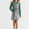 Seed Heritage Dresses-Apple Embroidered Pinafore Slate Wash