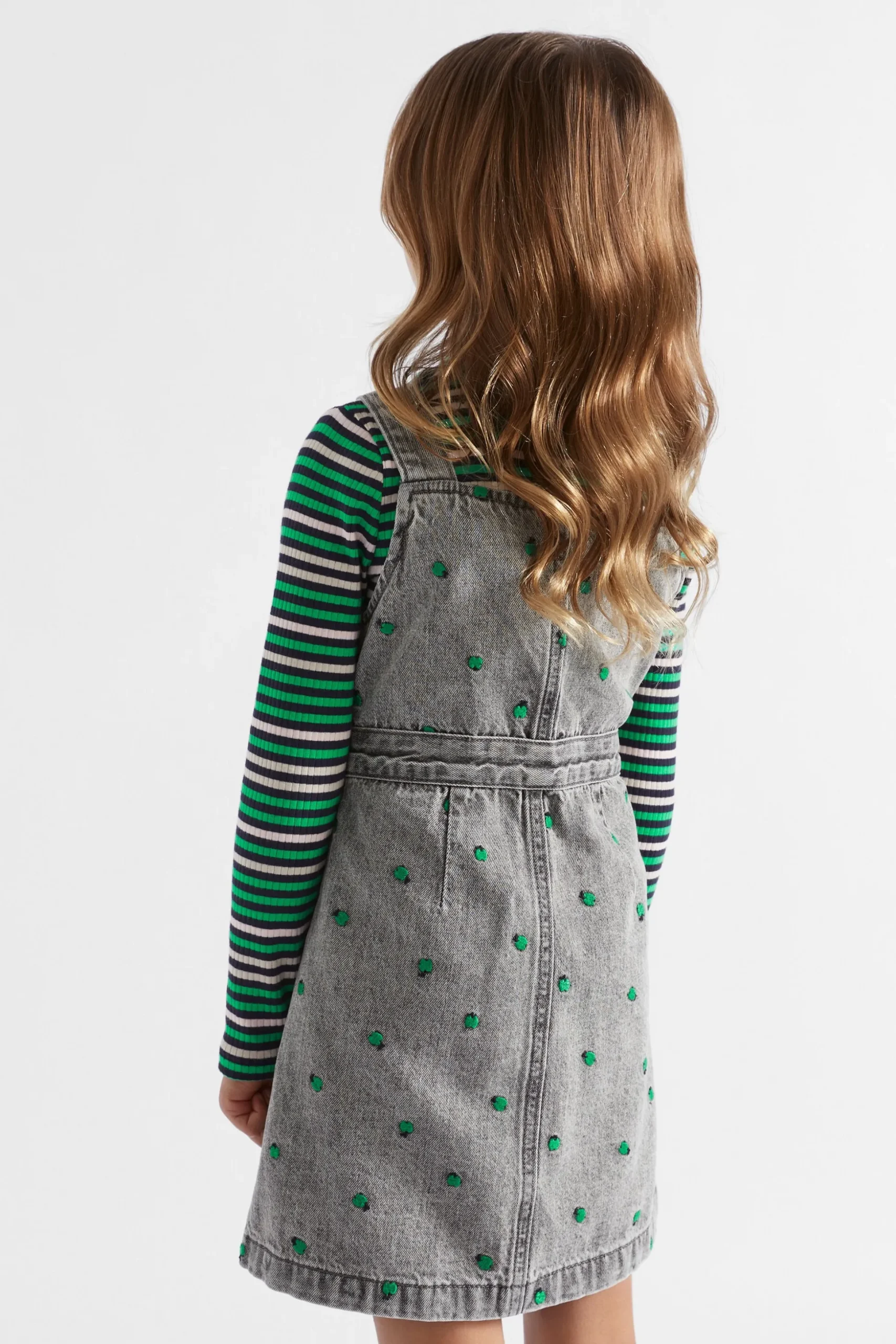 Seed Heritage Dresses-Apple Embroidered Pinafore Slate Wash
