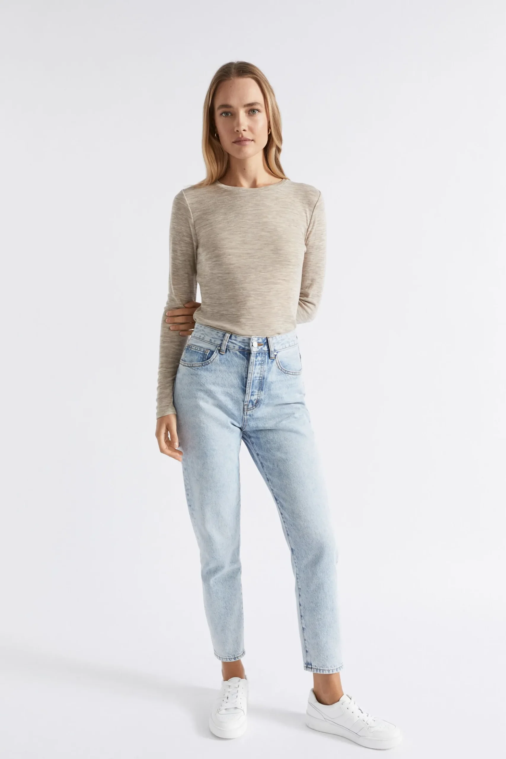 Seed Heritage Knitwear & Sweaters-Babywool Crew Neck Top Light Storm Marle