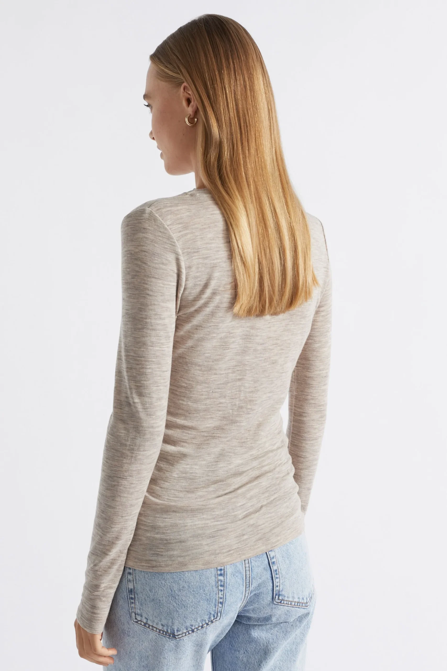 Seed Heritage Knitwear & Sweaters-Babywool Crew Neck Top Light Storm Marle