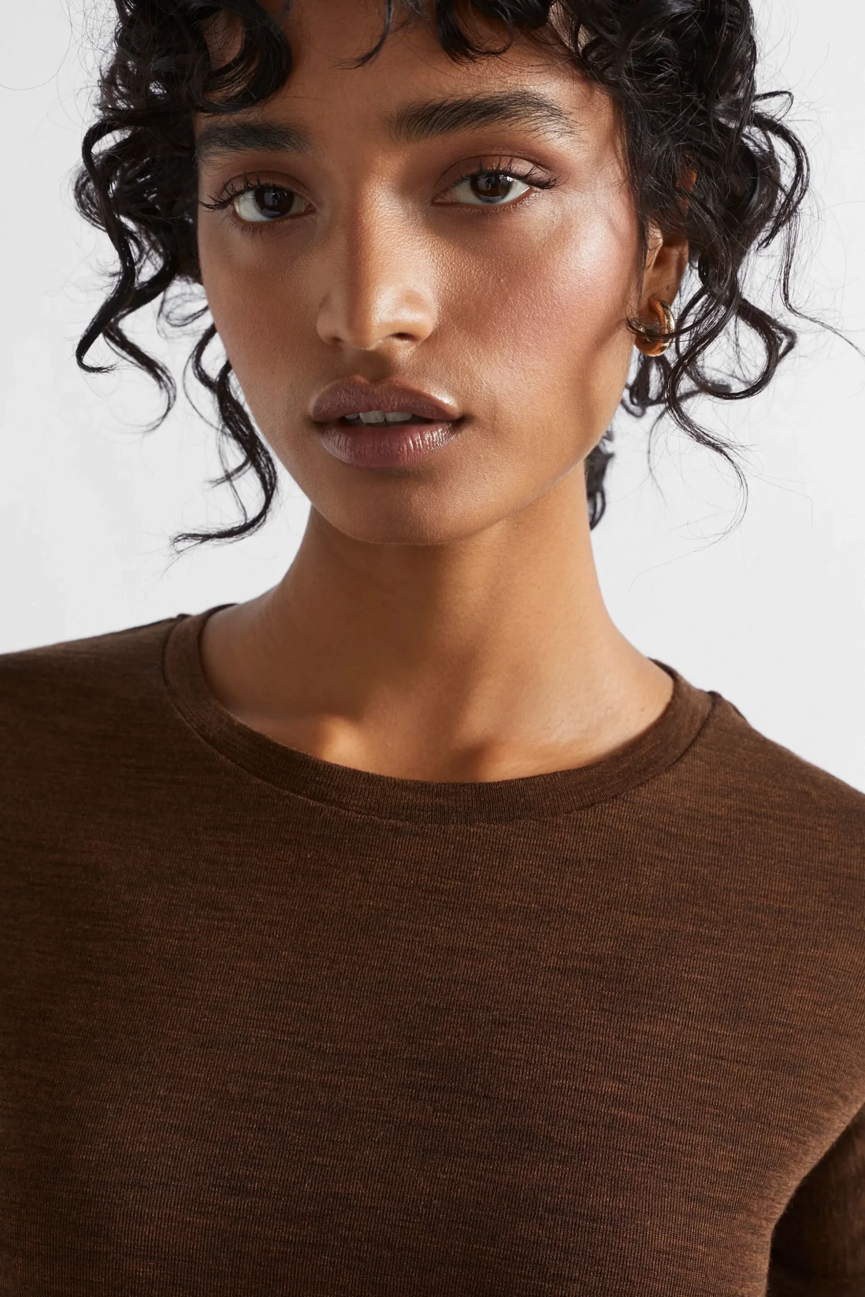 Seed Heritage Knitwear & Sweaters-Babywool Curve Hem Top Hot Chocolate Marle