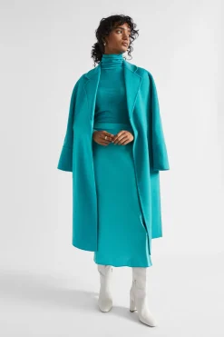 Seed Heritage Knitwear & Sweaters-Babywool Roll Neck Top Peacock Blue Marle
