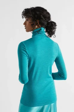 Seed Heritage Knitwear & Sweaters-Babywool Roll Neck Top Peacock Blue Marle