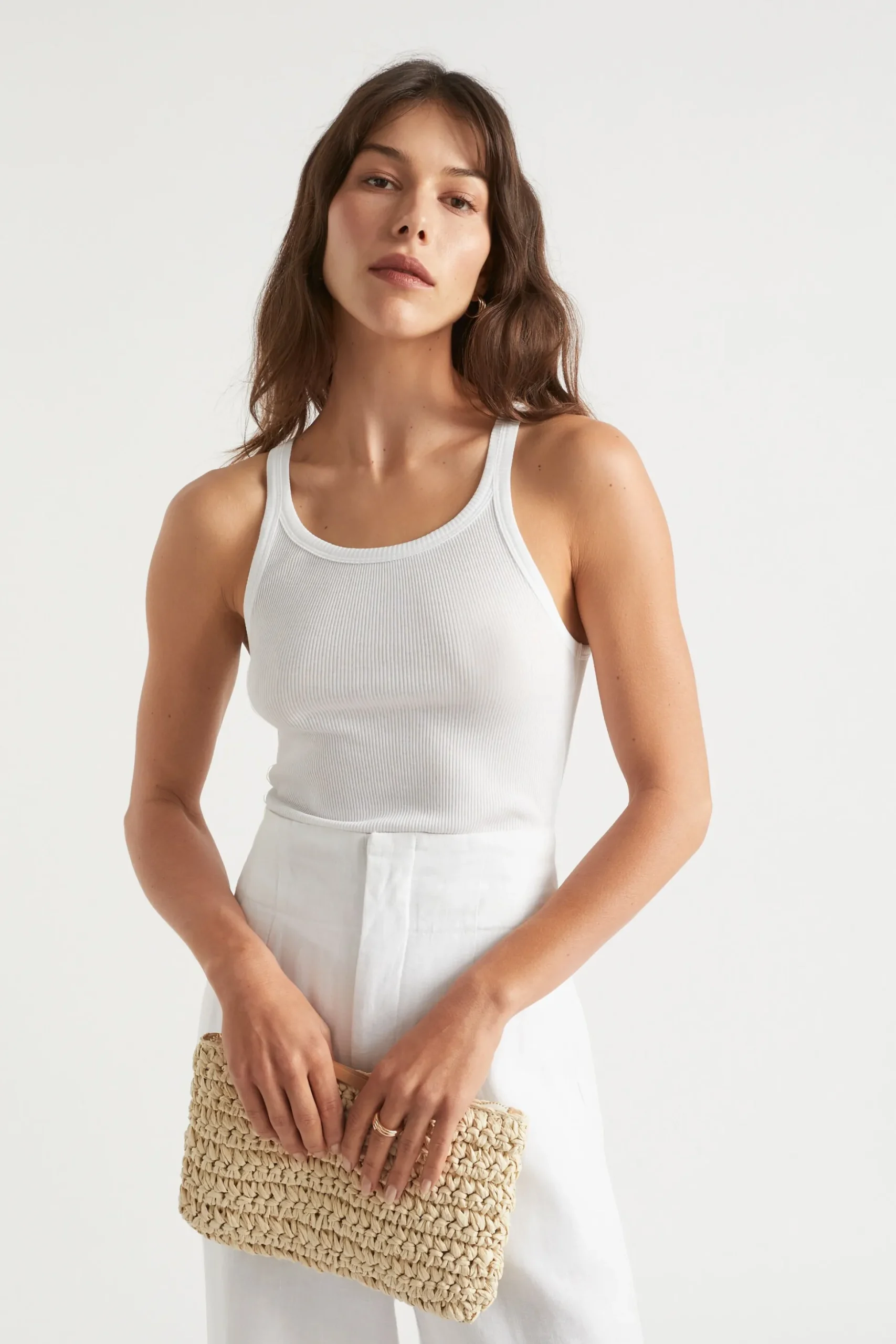 Seed Heritage T-Shirts & Tops-Basic Rib Tank Whisper White