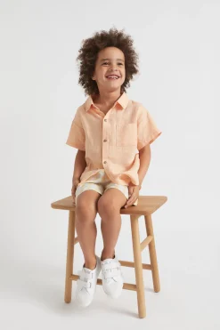 Seed Heritage T-Shirts & Tops-Boxy Linen Shirt Tangelo