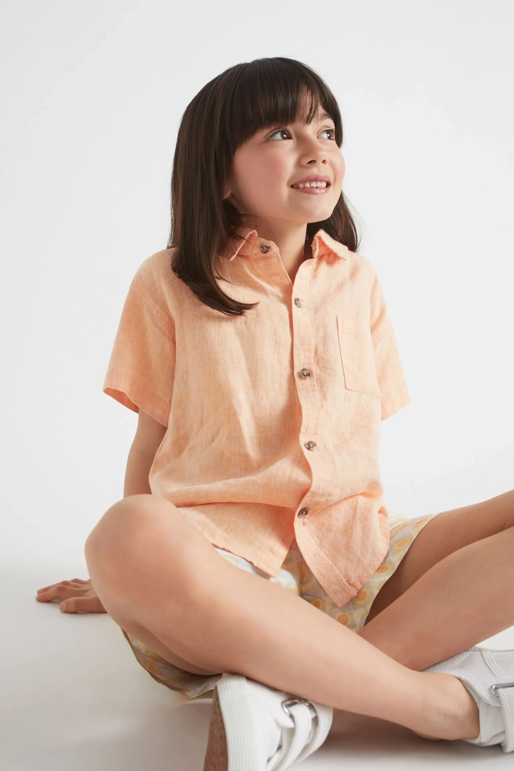 Seed Heritage T-Shirts & Tops-Boxy Linen Shirt Tangelo