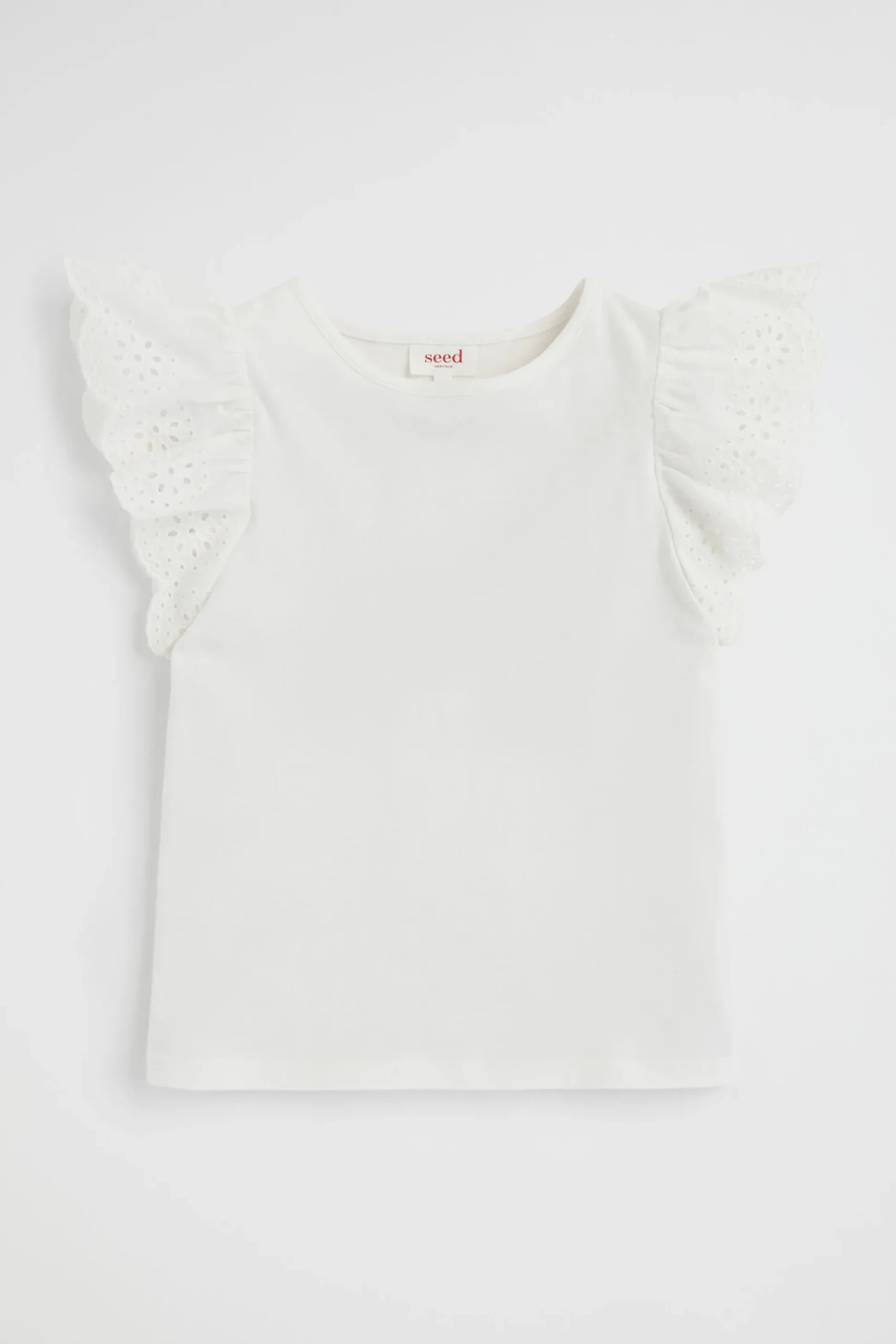 Seed Heritage T-Shirts & Tops-Broderie Frill Top Vintage White