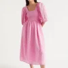 Seed Heritage Dresses-Broderie Shirred Midi Dress Soft Orchid
