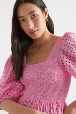 Seed Heritage Dresses-Broderie Shirred Midi Dress Soft Orchid
