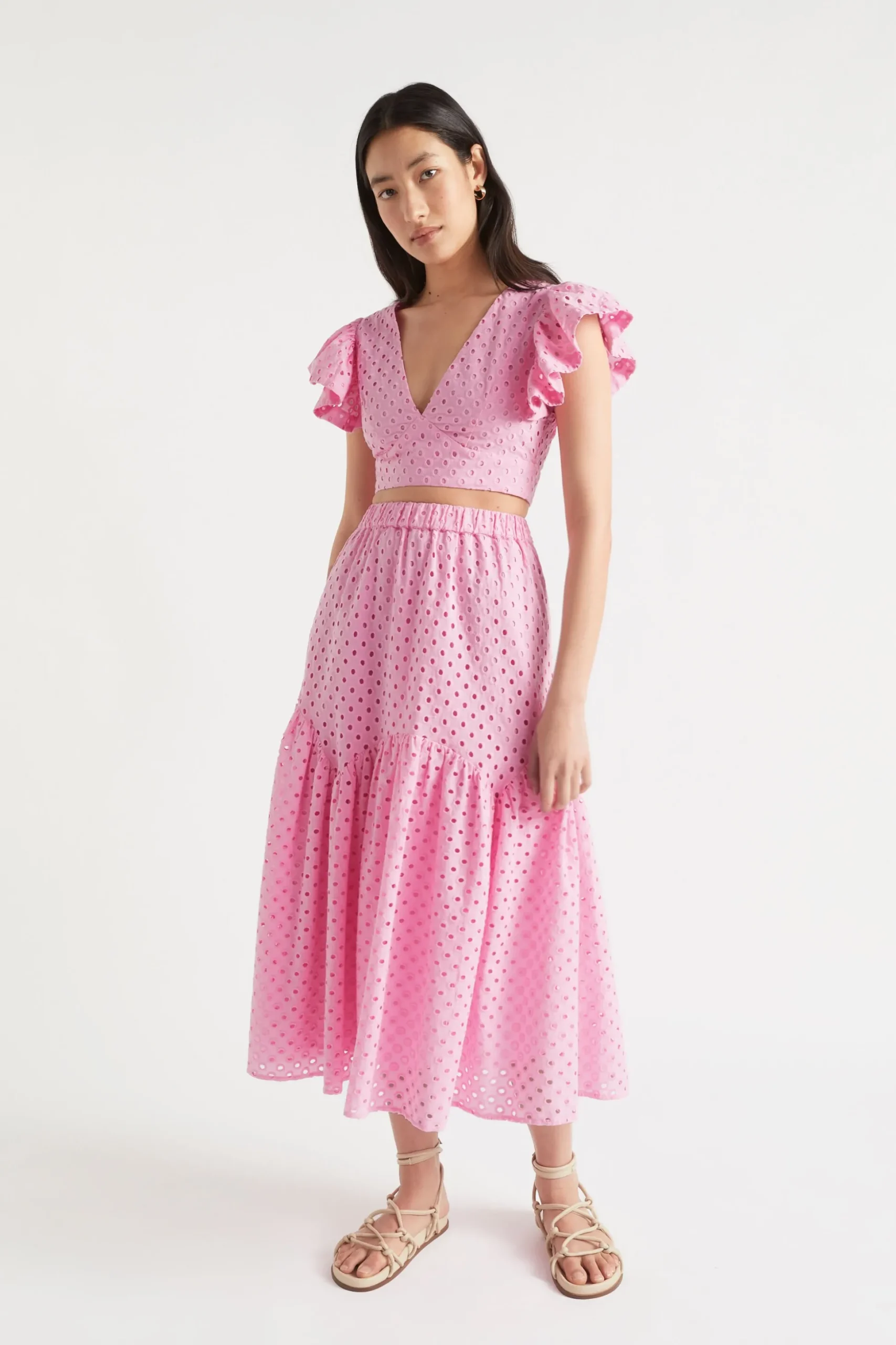 Seed Heritage Skirts-Broderie Tiered Midi Skirt Soft Orchid