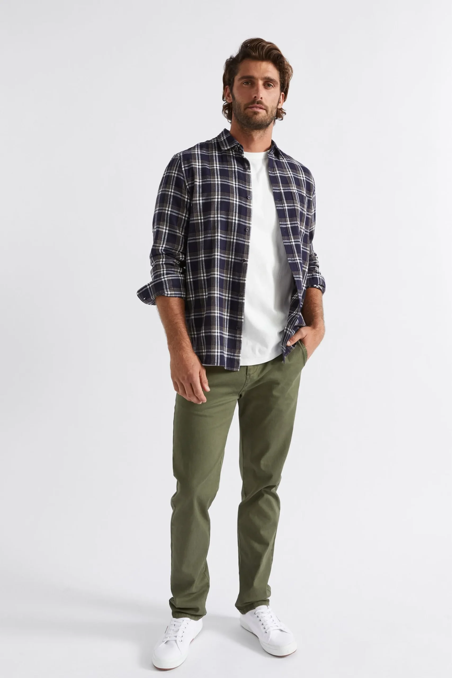 Seed Heritage Shirts-Brushed Check Shirt Midnight Blue