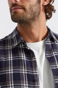 Seed Heritage Shirts-Brushed Check Shirt Midnight Blue