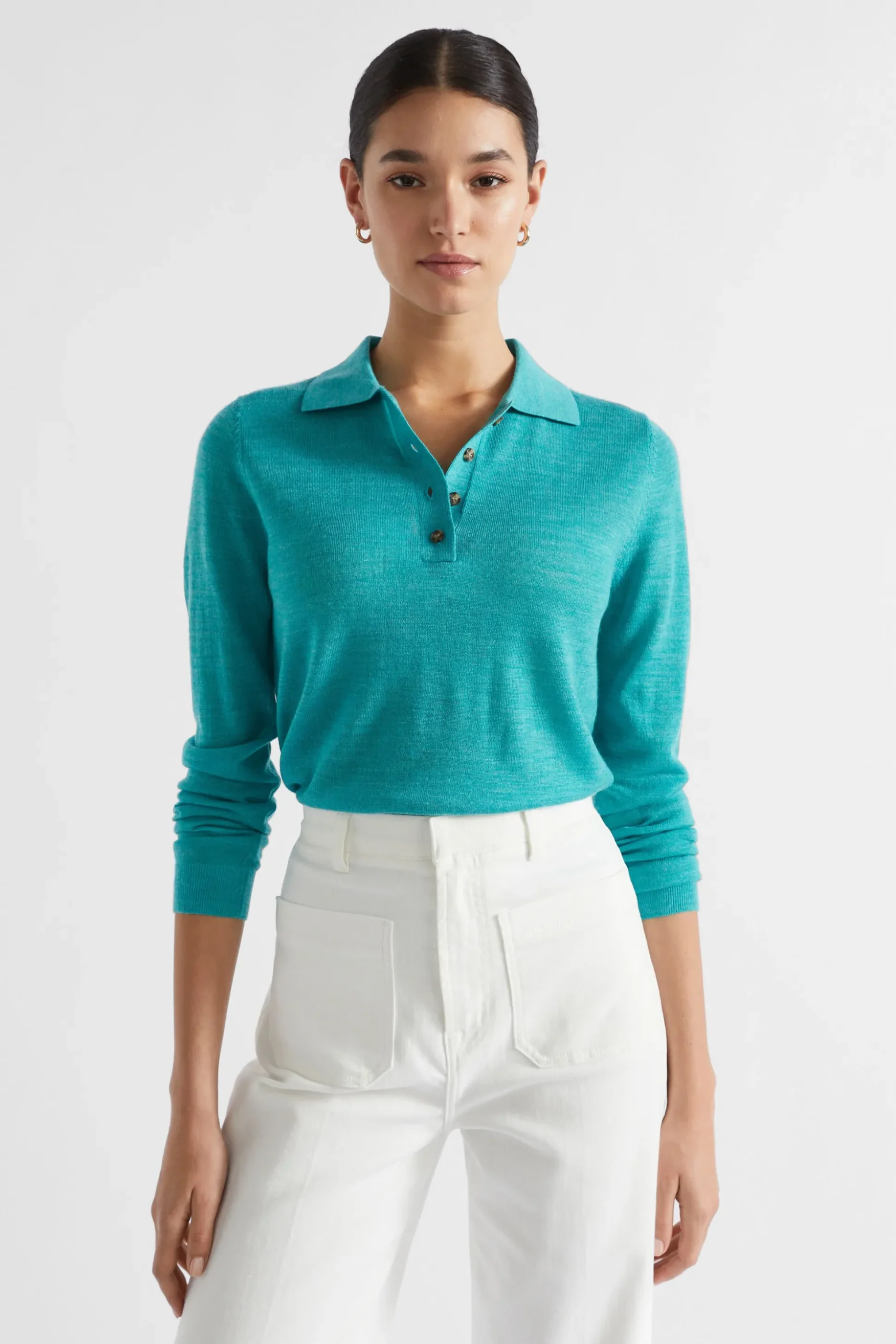 Seed Heritage Knitwear & Sweaters-Button Down Polo Knit Peacock Blue Marle