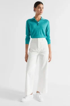 Seed Heritage Knitwear & Sweaters-Button Down Polo Knit Peacock Blue Marle