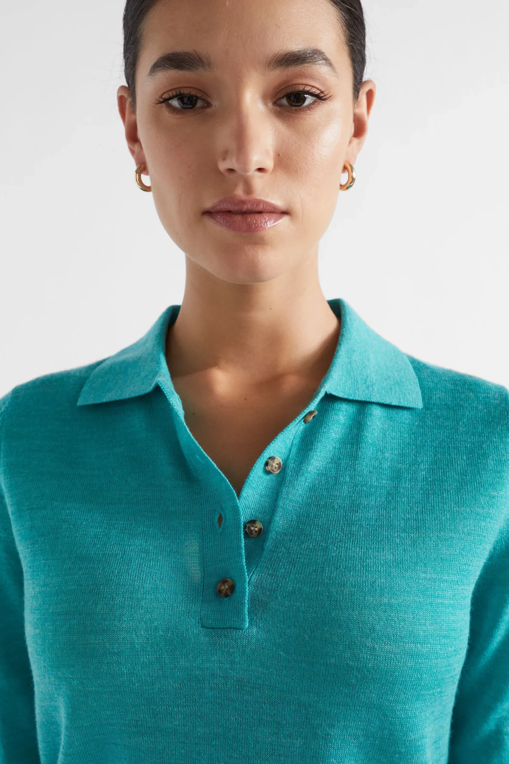Seed Heritage Knitwear & Sweaters-Button Down Polo Knit Peacock Blue Marle
