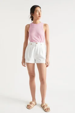 Seed Heritage Shorts-Button Pleat Front Short Whisper White