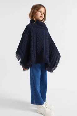 Seed Heritage Ponchos & Capes-Cable Knit Poncho Midnight Blue