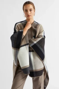 Seed Heritage Scarves & Kaftans-Check Blanket Stitch Cape Hazel Multi