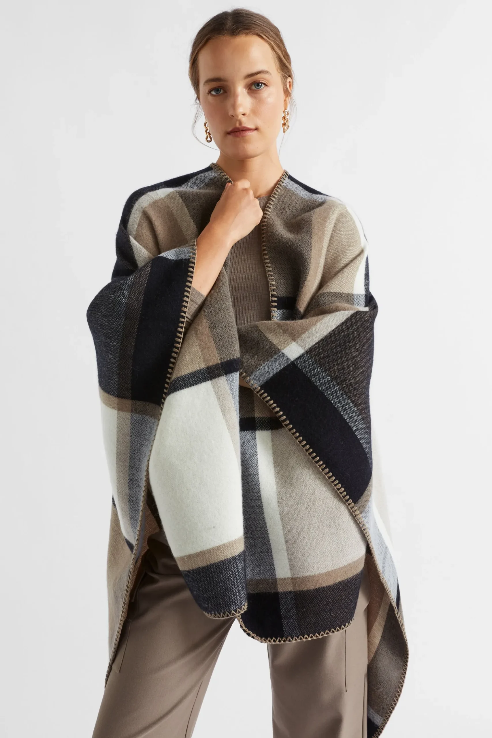 Seed Heritage Scarves & Kaftans-Check Blanket Stitch Cape Hazel Multi