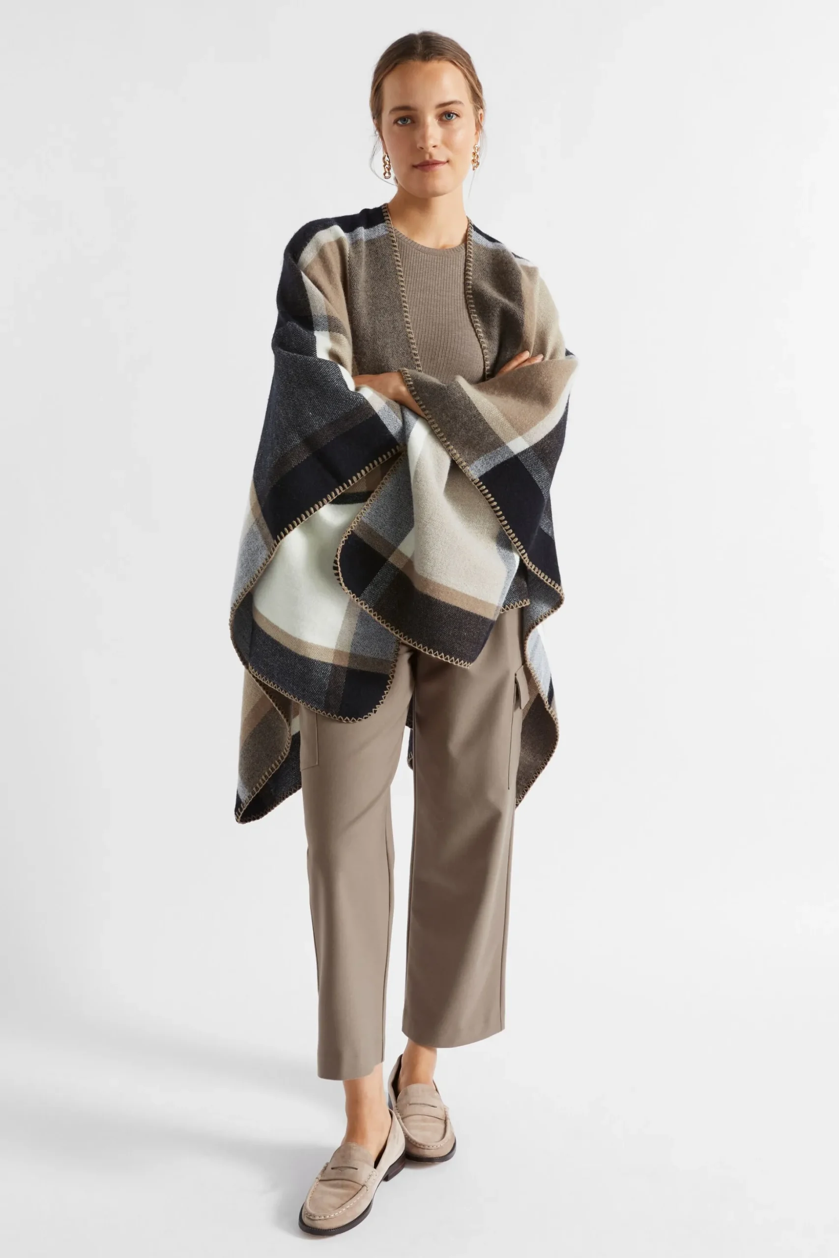 Seed Heritage Scarves & Kaftans-Check Blanket Stitch Cape Hazel Multi