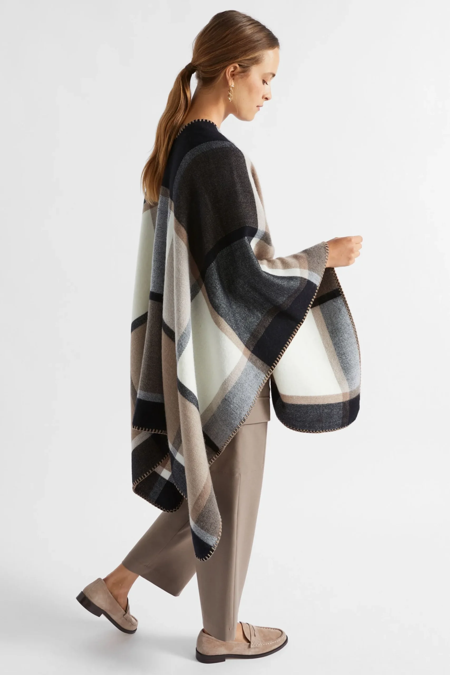 Seed Heritage Scarves & Kaftans-Check Blanket Stitch Cape Hazel Multi