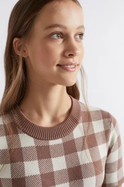 Seed Heritage Dresses-Check Knit Dress Cocoa Check