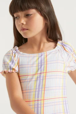 Seed Heritage Swimwear-Check Puff Sleeve Bather Multi