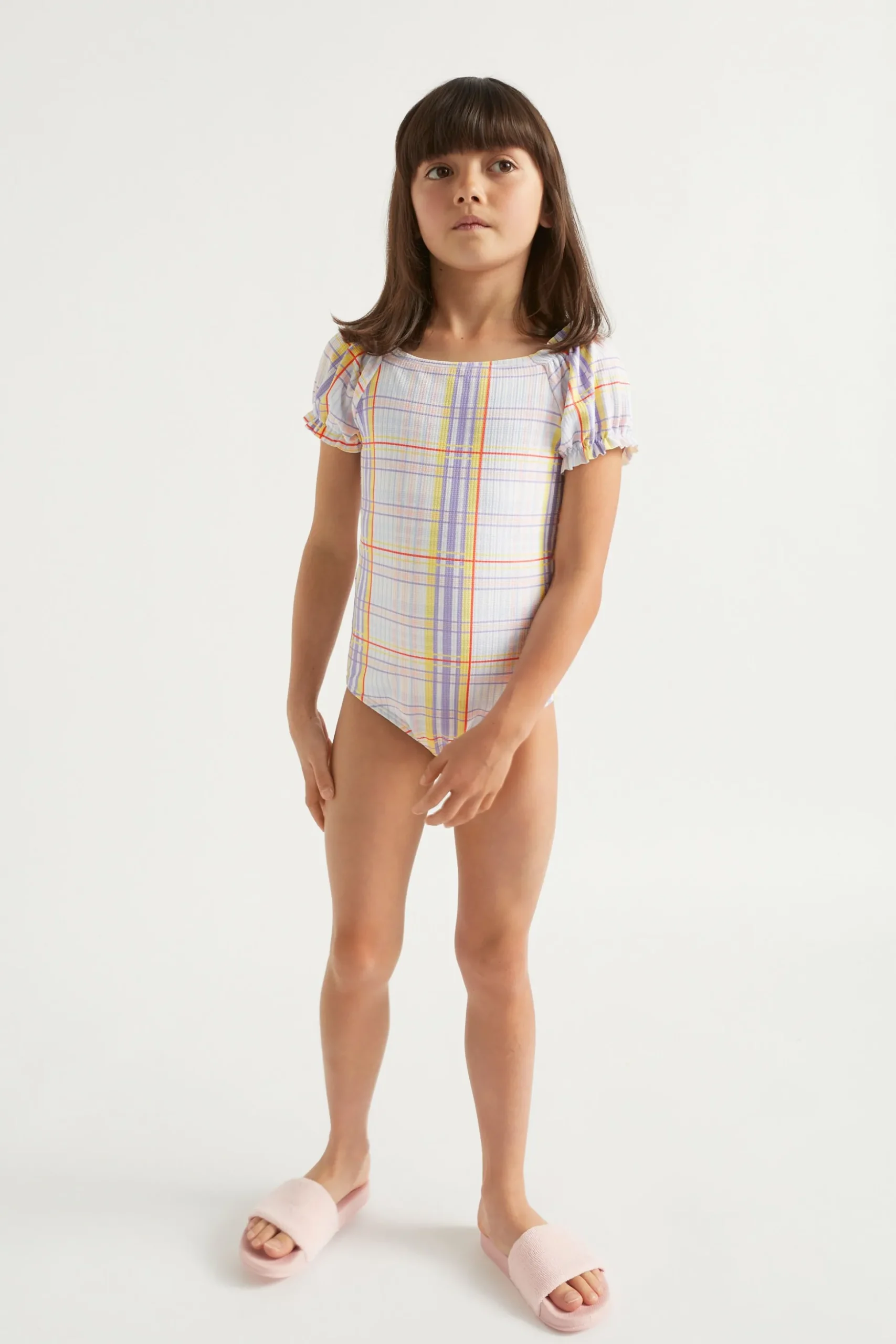 Seed Heritage Swimwear-Check Puff Sleeve Bather Multi