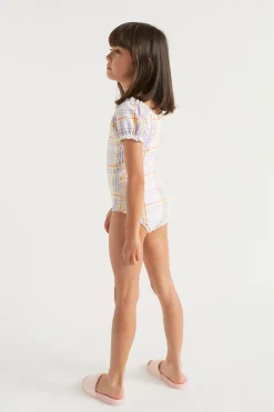 Seed Heritage Swimwear-Check Puff Sleeve Bather Multi