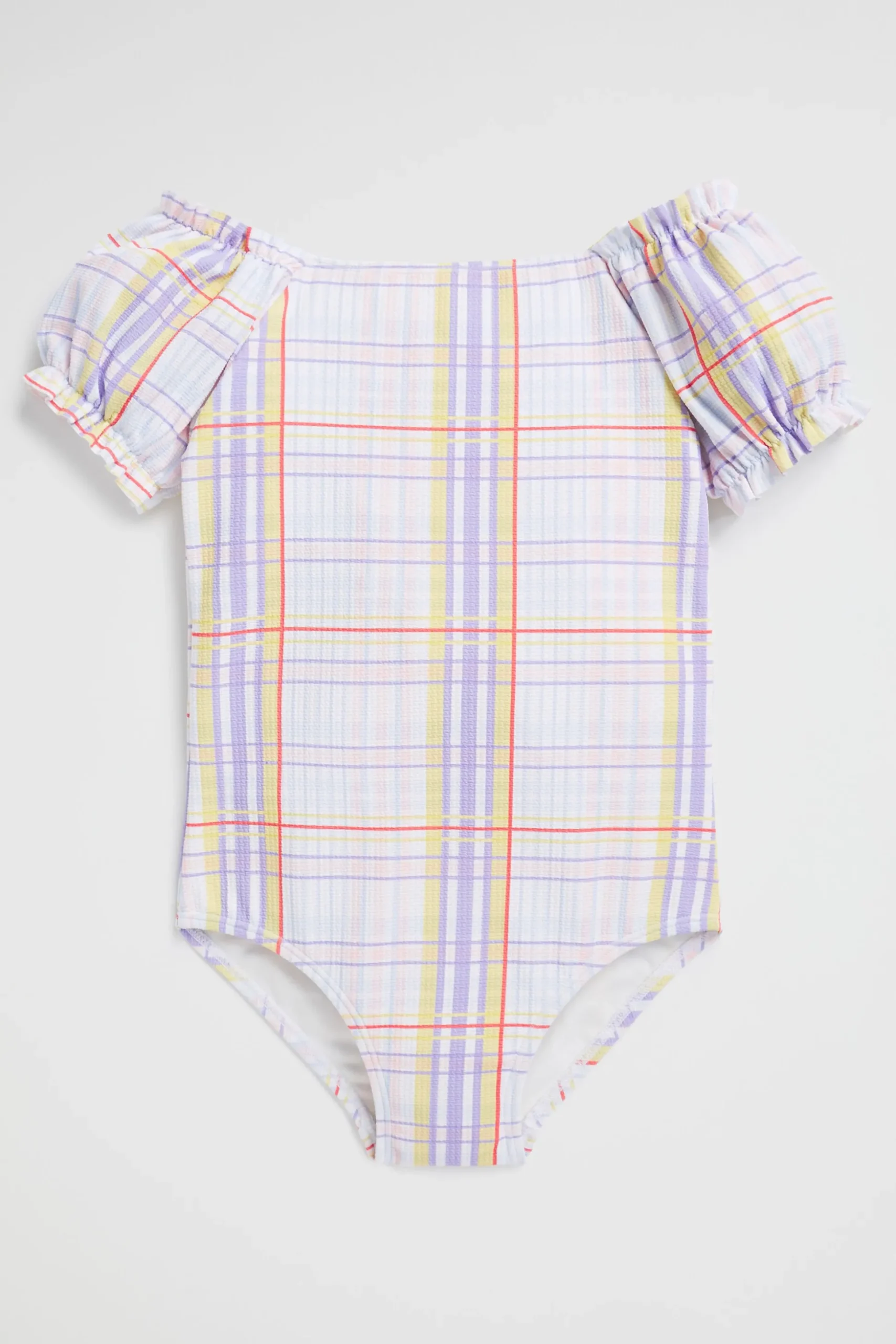 Seed Heritage Swimwear-Check Puff Sleeve Bather Multi
