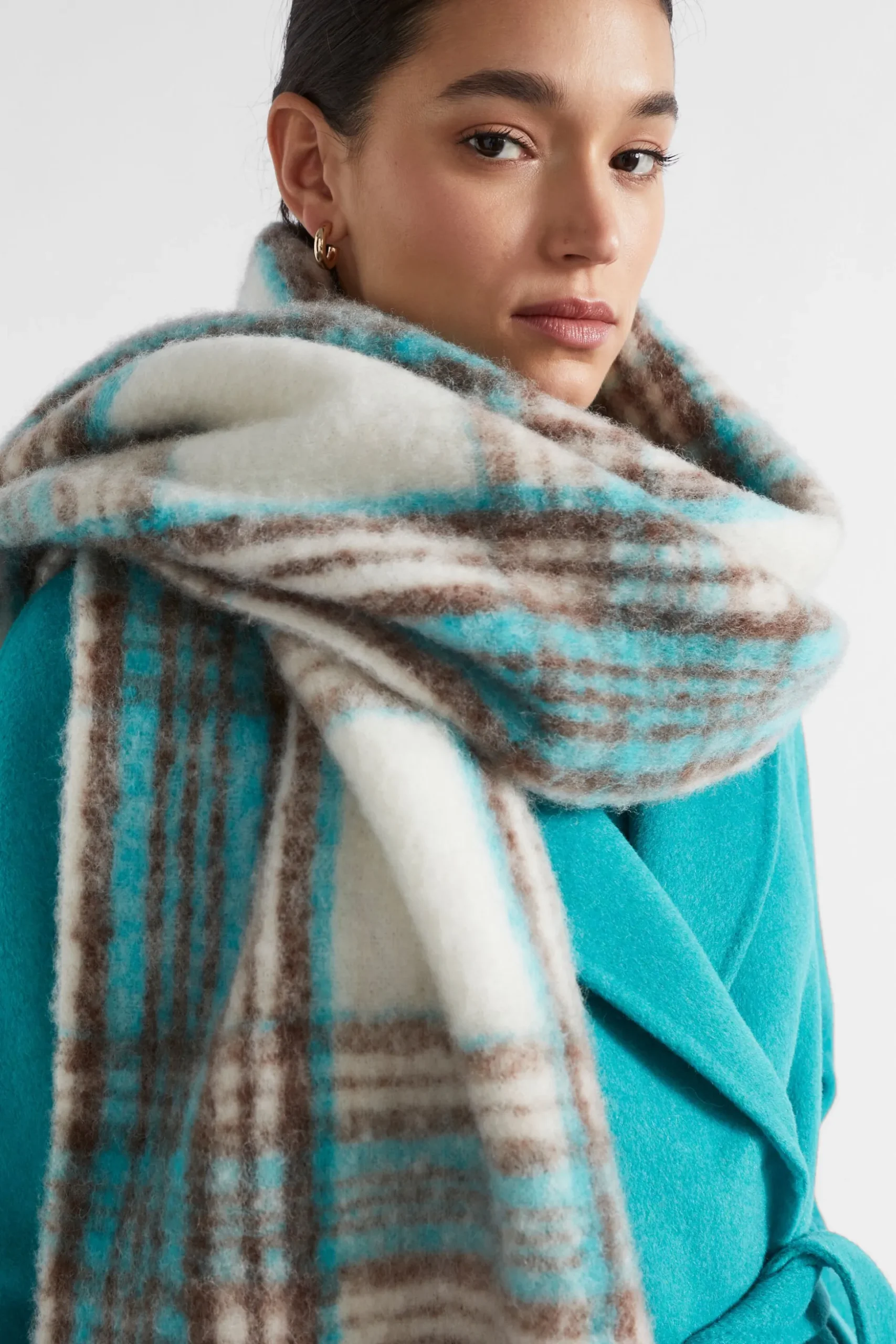 Seed Heritage Scarves & Kaftans-Check Scarf Hot Chocolate Multi