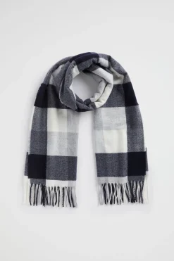 Seed Heritage Scarves & Kaftans-Check Tassel Scarf Midnight Sky Multi