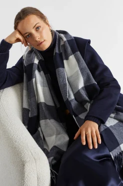 Seed Heritage Scarves & Kaftans-Check Tassel Scarf Midnight Sky Multi