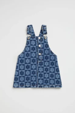 Seed Heritage Dresses-Checked Denim Pinafore Indigo