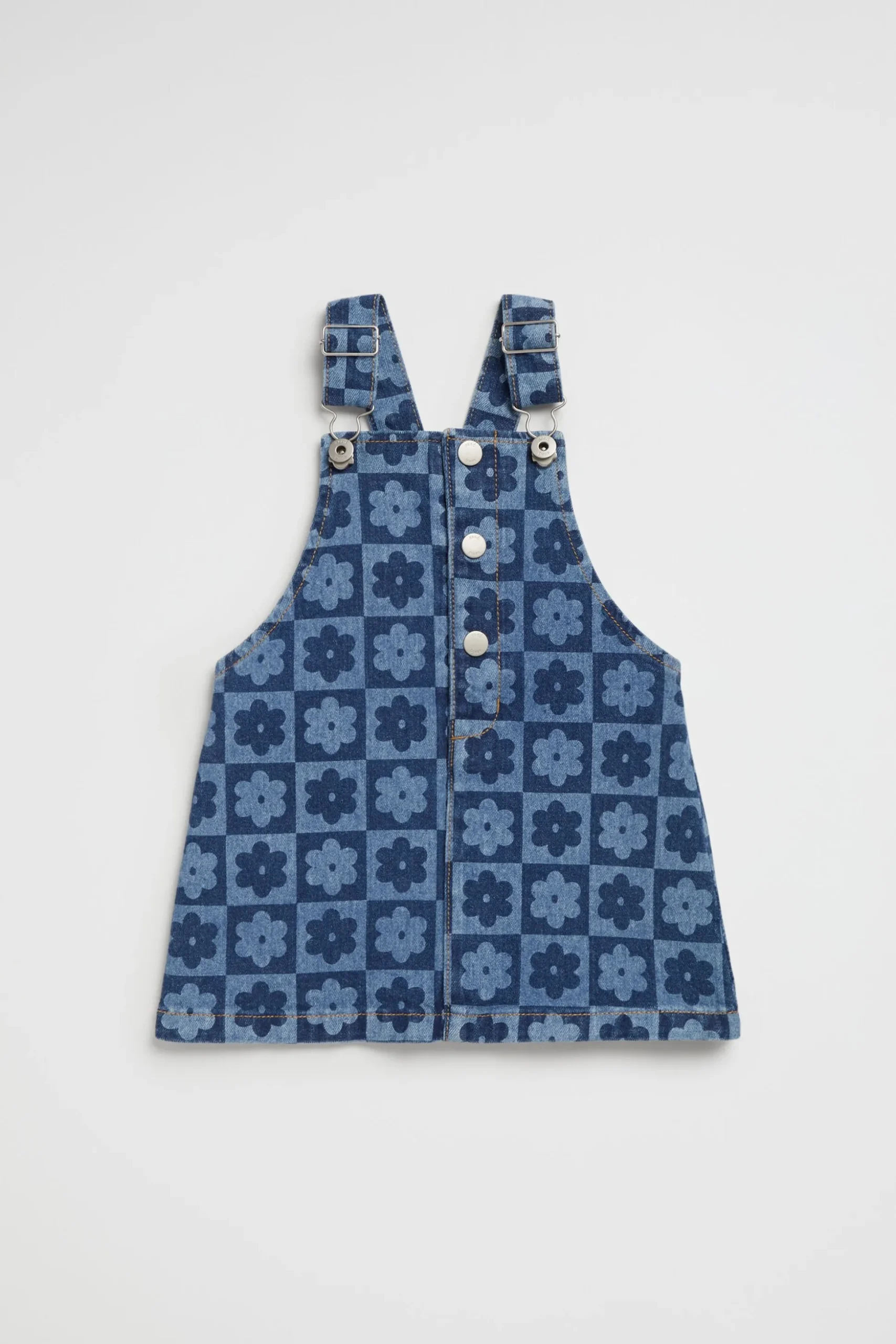 Seed Heritage Dresses-Checked Denim Pinafore Indigo