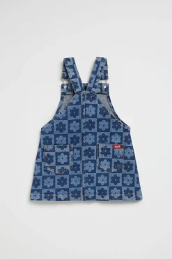 Seed Heritage Dresses-Checked Denim Pinafore Indigo