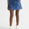 Seed Heritage Skirts-Checked Denim Skirt Indigo