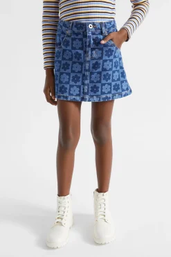 Seed Heritage Skirts-Checked Denim Skirt Indigo