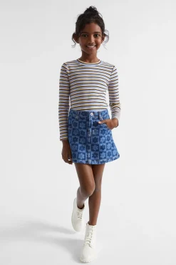 Seed Heritage Skirts-Checked Denim Skirt Indigo