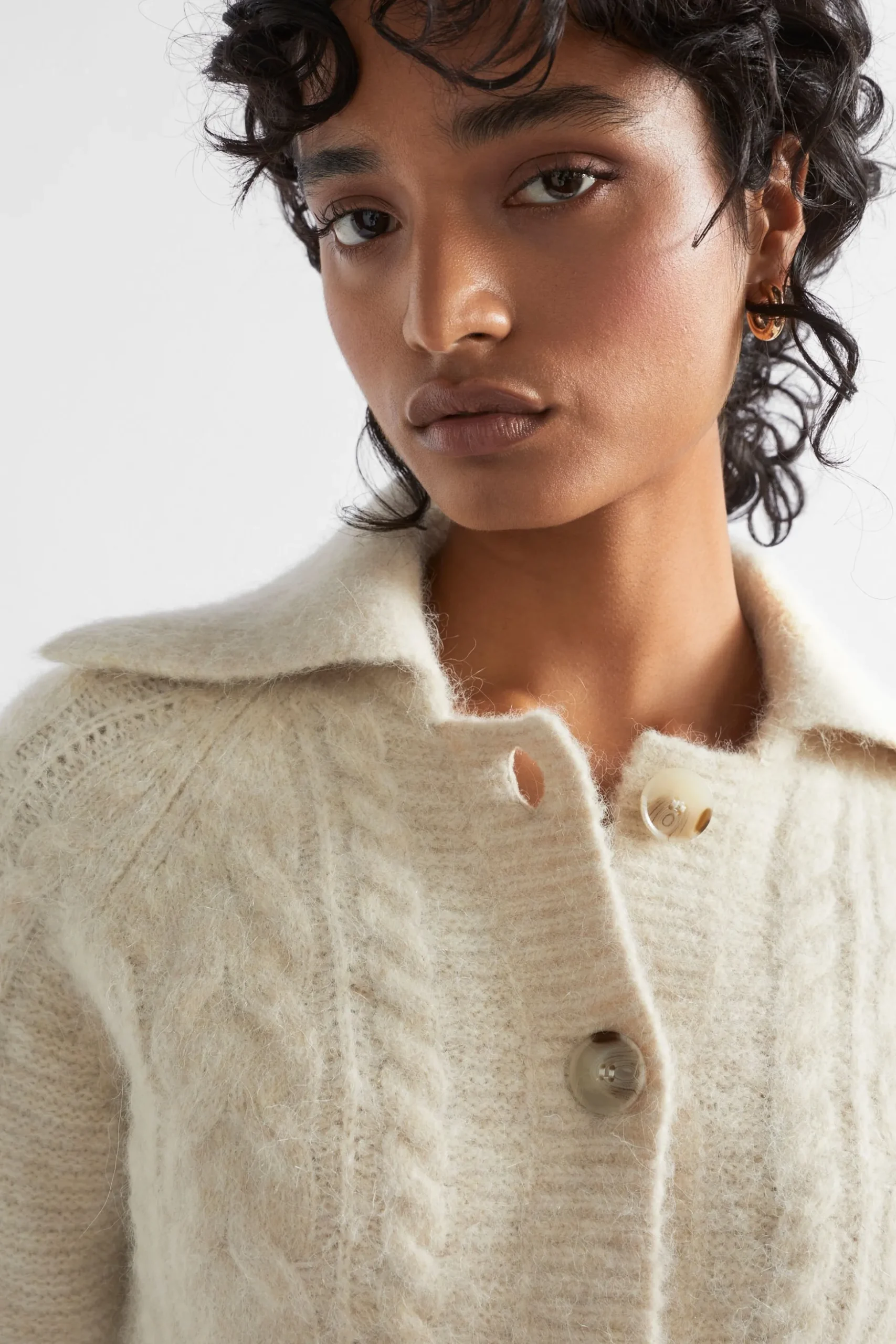 Seed Heritage Knitwear & Sweaters-Collared Cable Knit Cardigan Vanilla Cream Marle