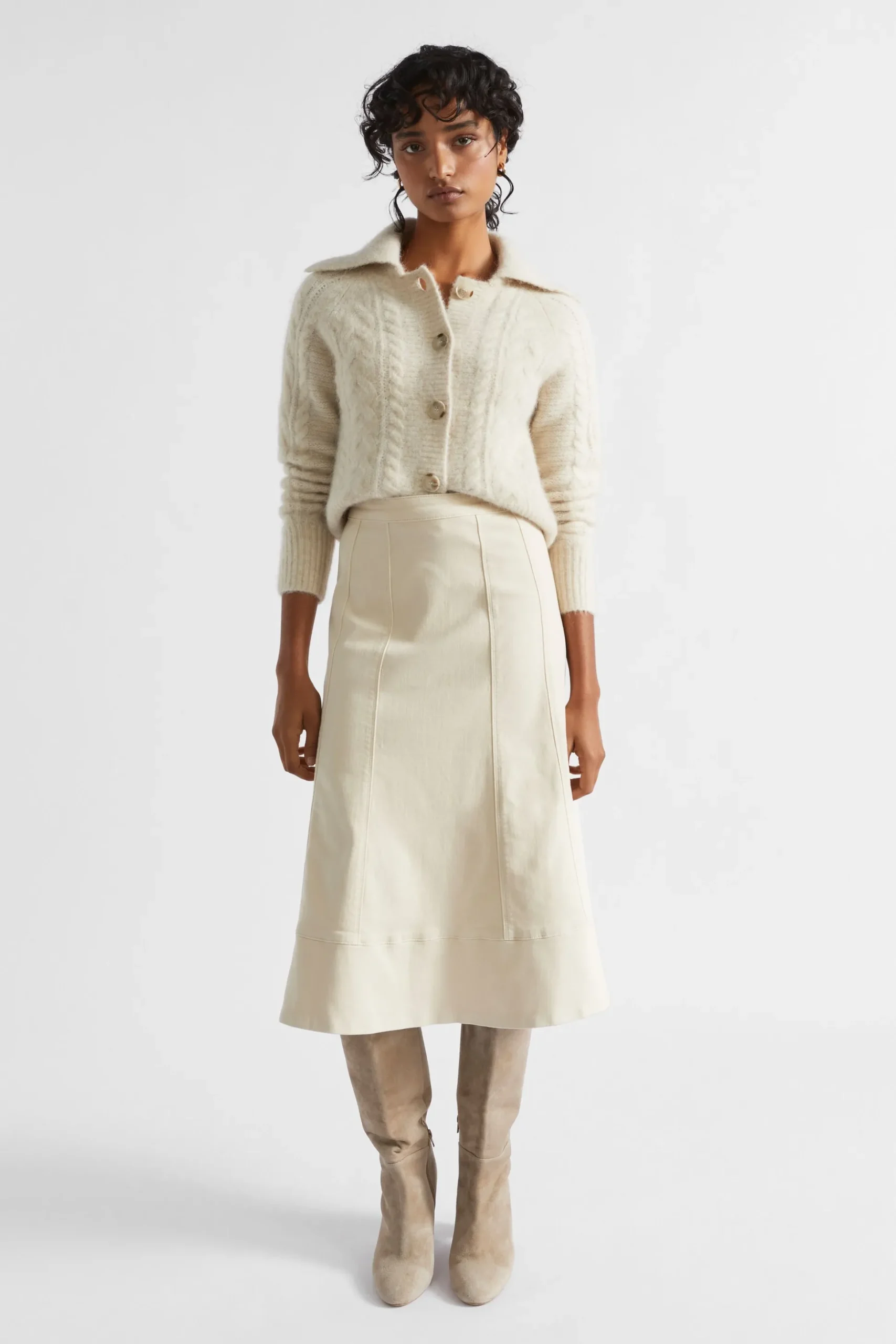 Seed Heritage Knitwear & Sweaters-Collared Cable Knit Cardigan Vanilla Cream Marle