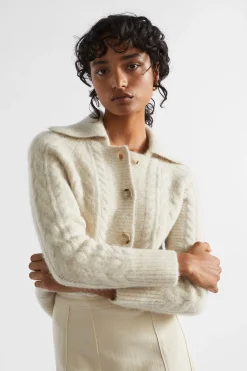 Seed Heritage Knitwear & Sweaters-Collared Cable Knit Cardigan Vanilla Cream Marle