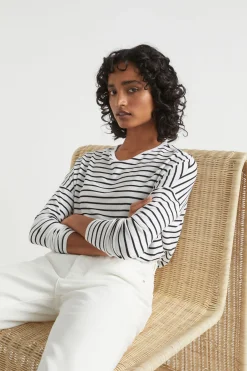 Seed Heritage T-Shirts & Tops-Core Asymmetrical Top Mono Stripe
