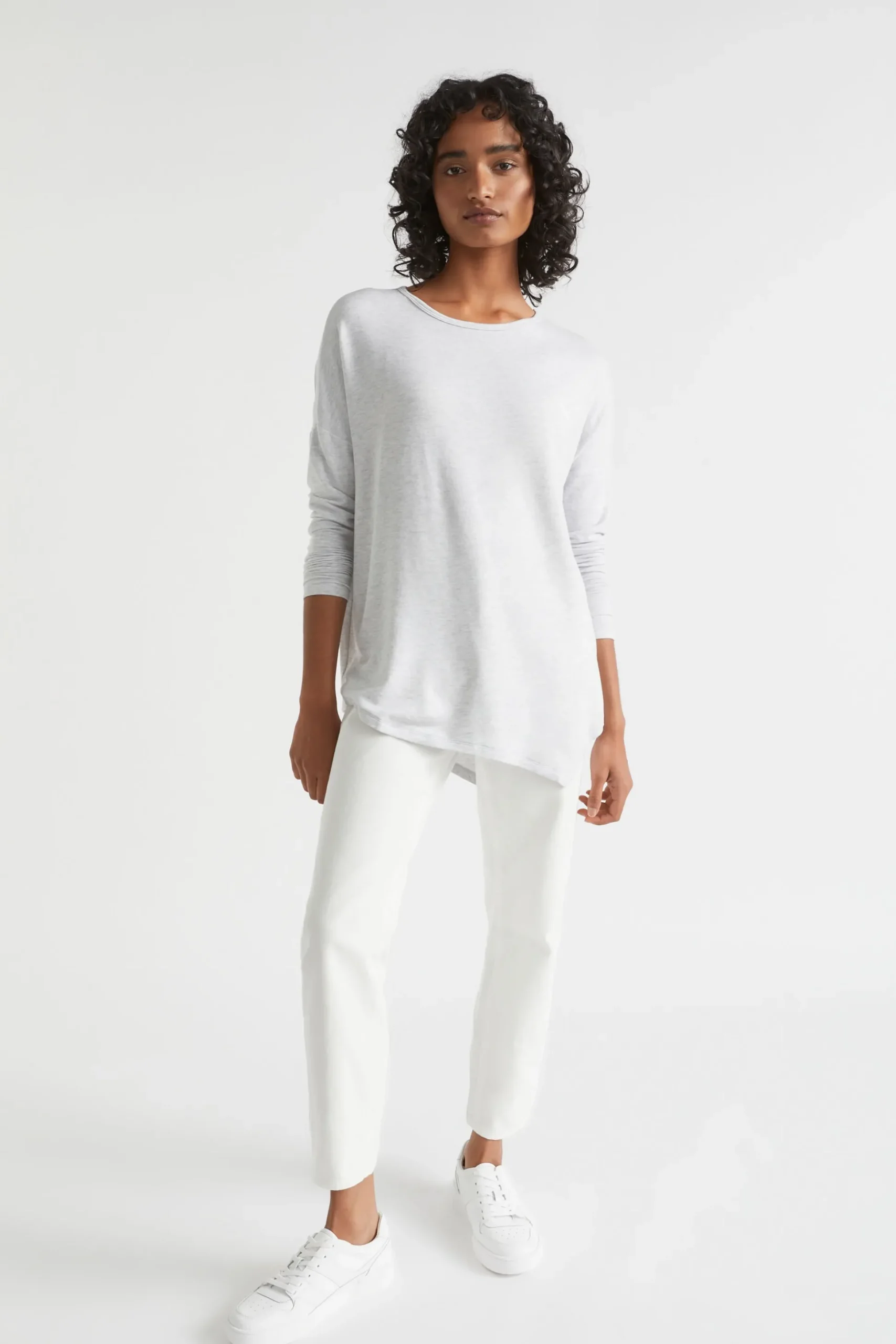 Seed Heritage T-Shirts & Tops-Core Asymmetrical Top Light Grey Marle