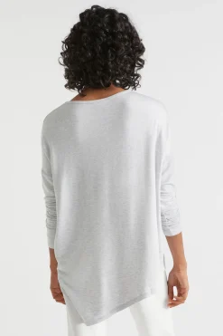 Seed Heritage T-Shirts & Tops-Core Asymmetrical Top Light Grey Marle