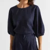 Seed Heritage T-Shirts & Tops-Core Linen Balloon Sleeve Top Midnight Sky